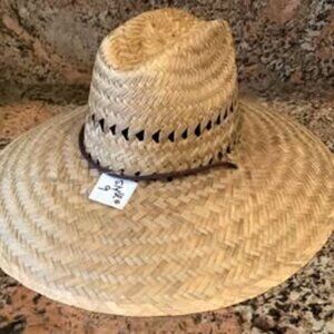 Straw hat  W/detailing & neck cord can be worn two different styles see pictures